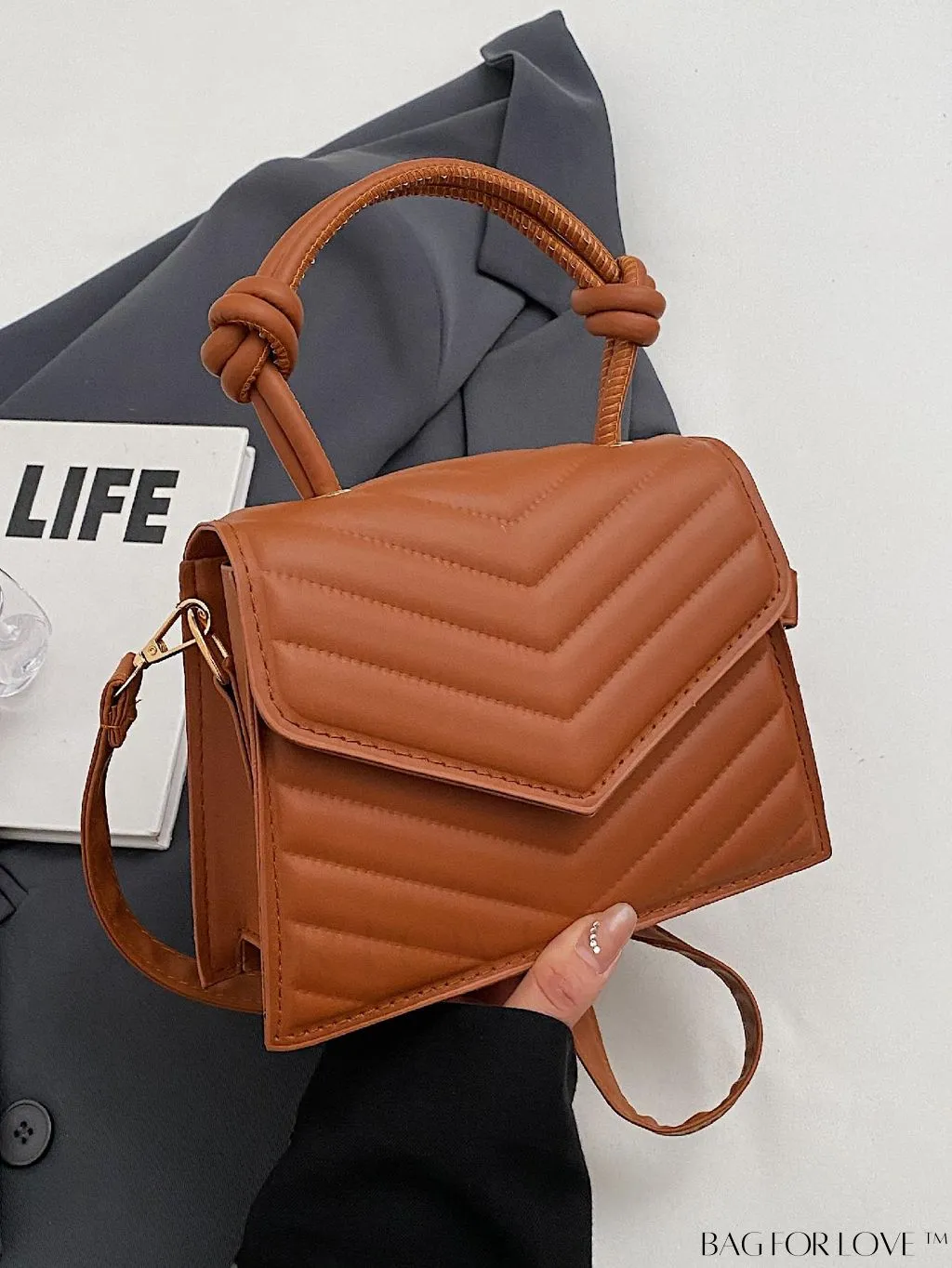 BagForLove - Adjustable Strap Mini V-Print Flap Handbag: Fashionable & Stylish
