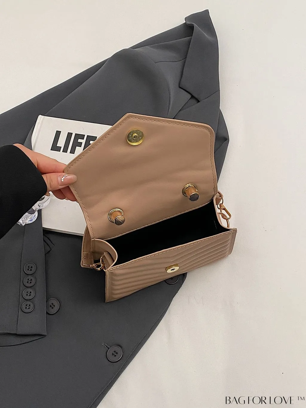 BagForLove - Adjustable Strap Mini V-Print Flap Handbag: Fashionable & Stylish