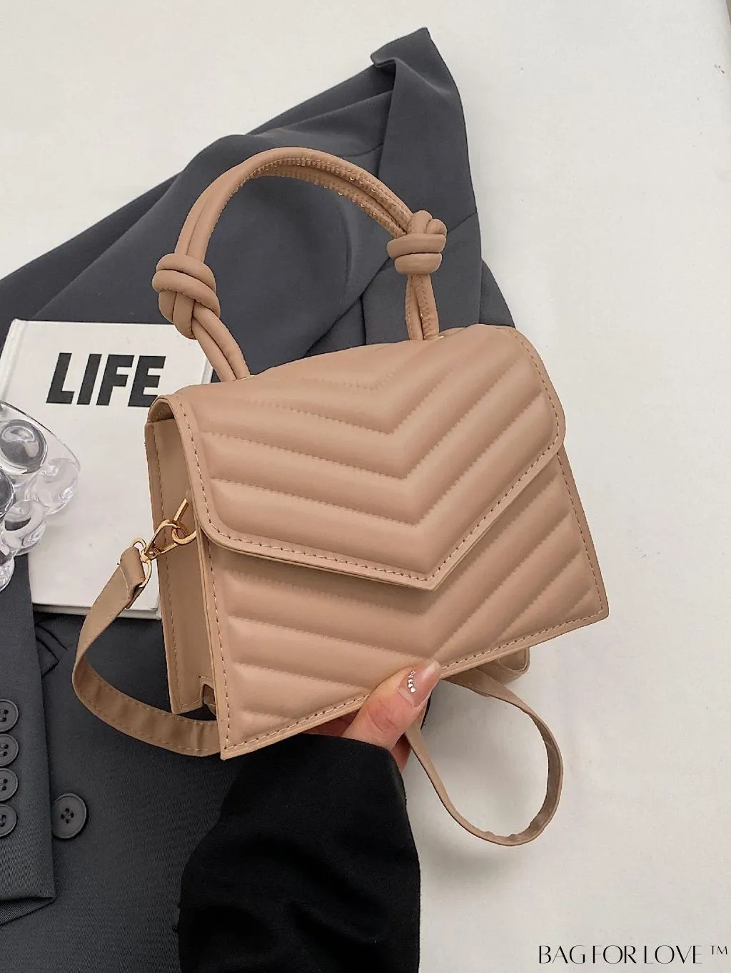 BagForLove - Adjustable Strap Mini V-Print Flap Handbag: Fashionable & Stylish