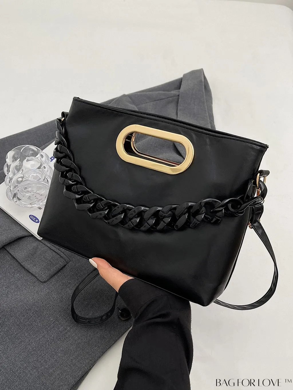 BagForLove - Chic Chain-Embellished Metallic Shoulder Bag
