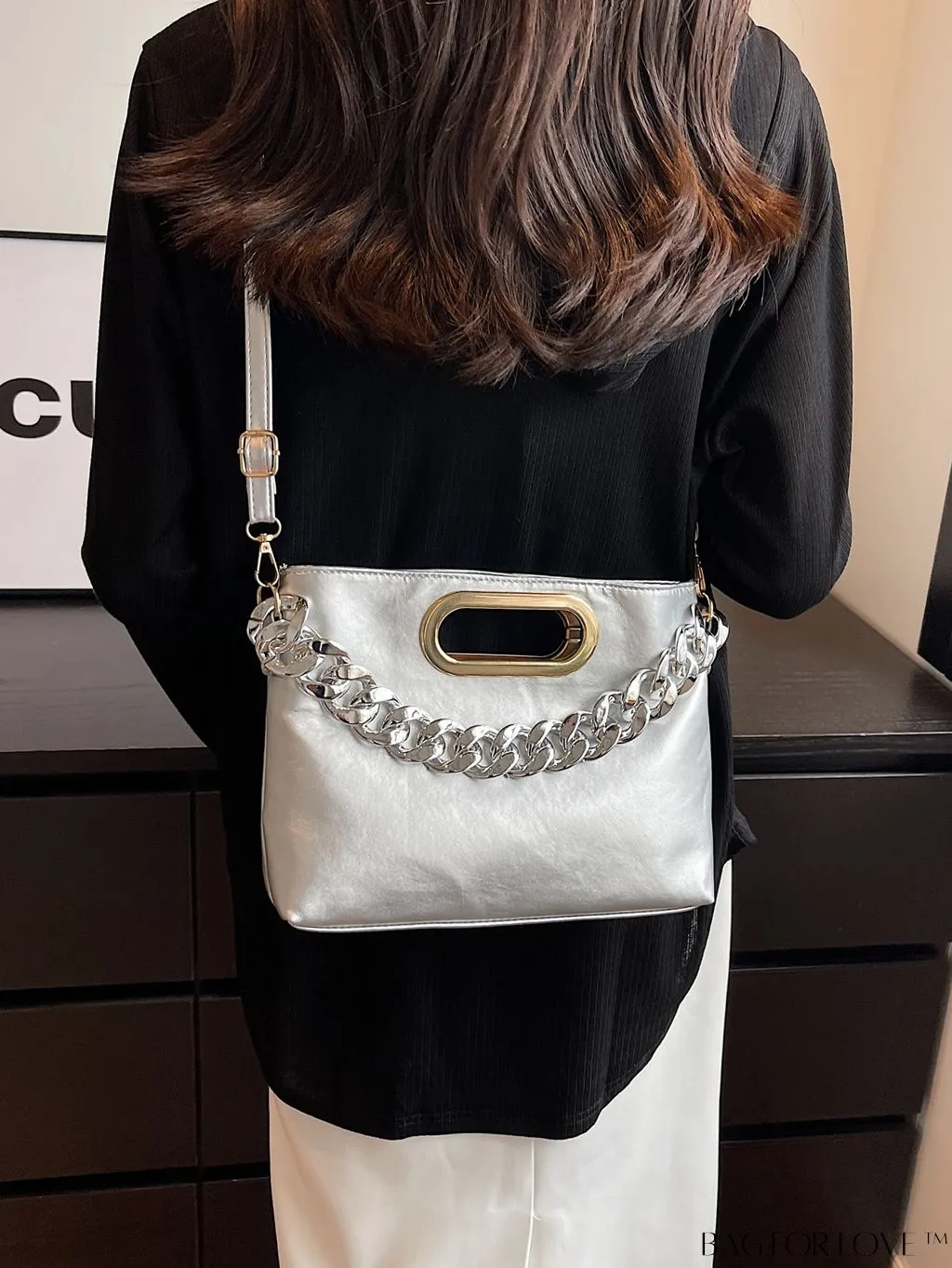 BagForLove - Chic Chain-Embellished Metallic Shoulder Bag