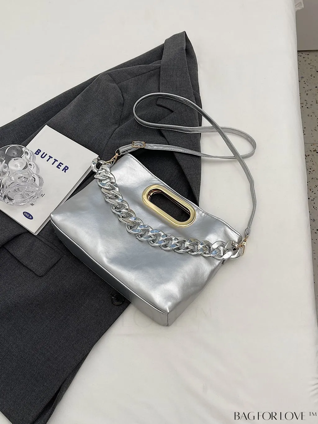 BagForLove - Chic Chain-Embellished Metallic Shoulder Bag
