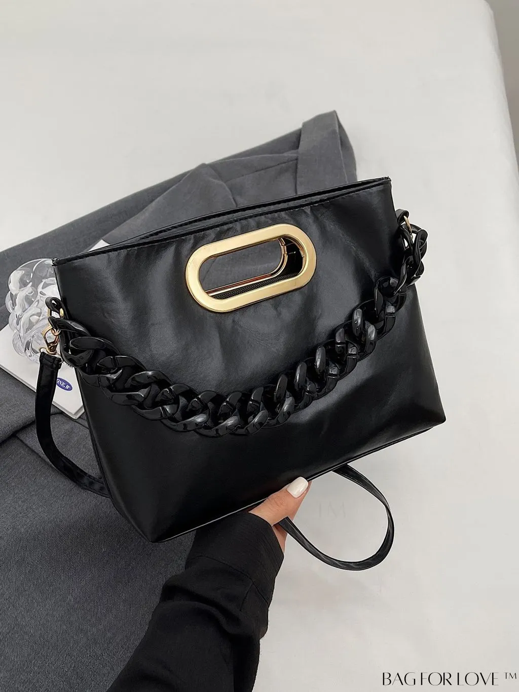 BagForLove - Chic Chain-Embellished Metallic Shoulder Bag