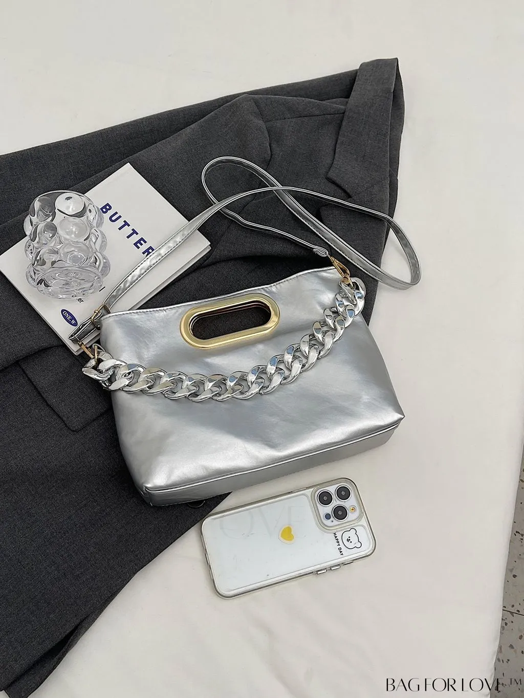 BagForLove - Chic Chain-Embellished Metallic Shoulder Bag