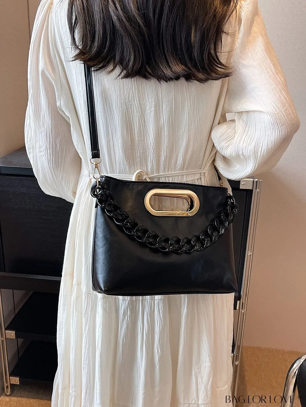 BagForLove - Chic Chain-Embellished Metallic Shoulder Bag