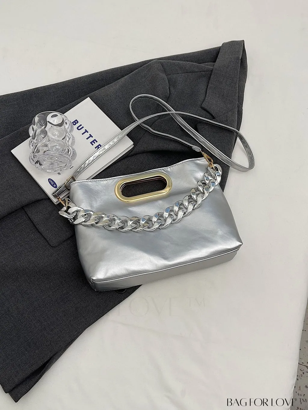BagForLove - Chic Chain-Embellished Metallic Shoulder Bag