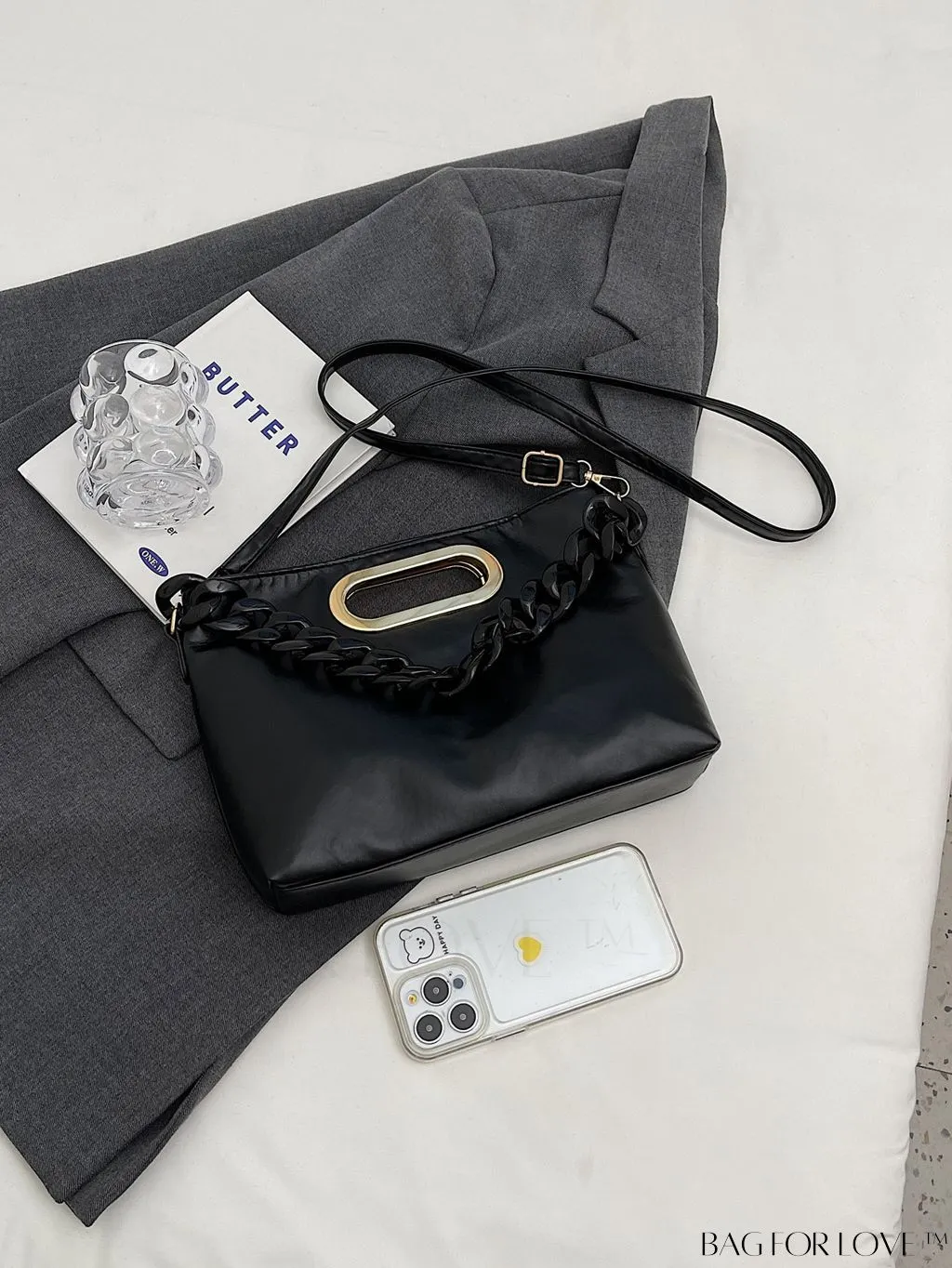 BagForLove - Chic Chain-Embellished Metallic Shoulder Bag