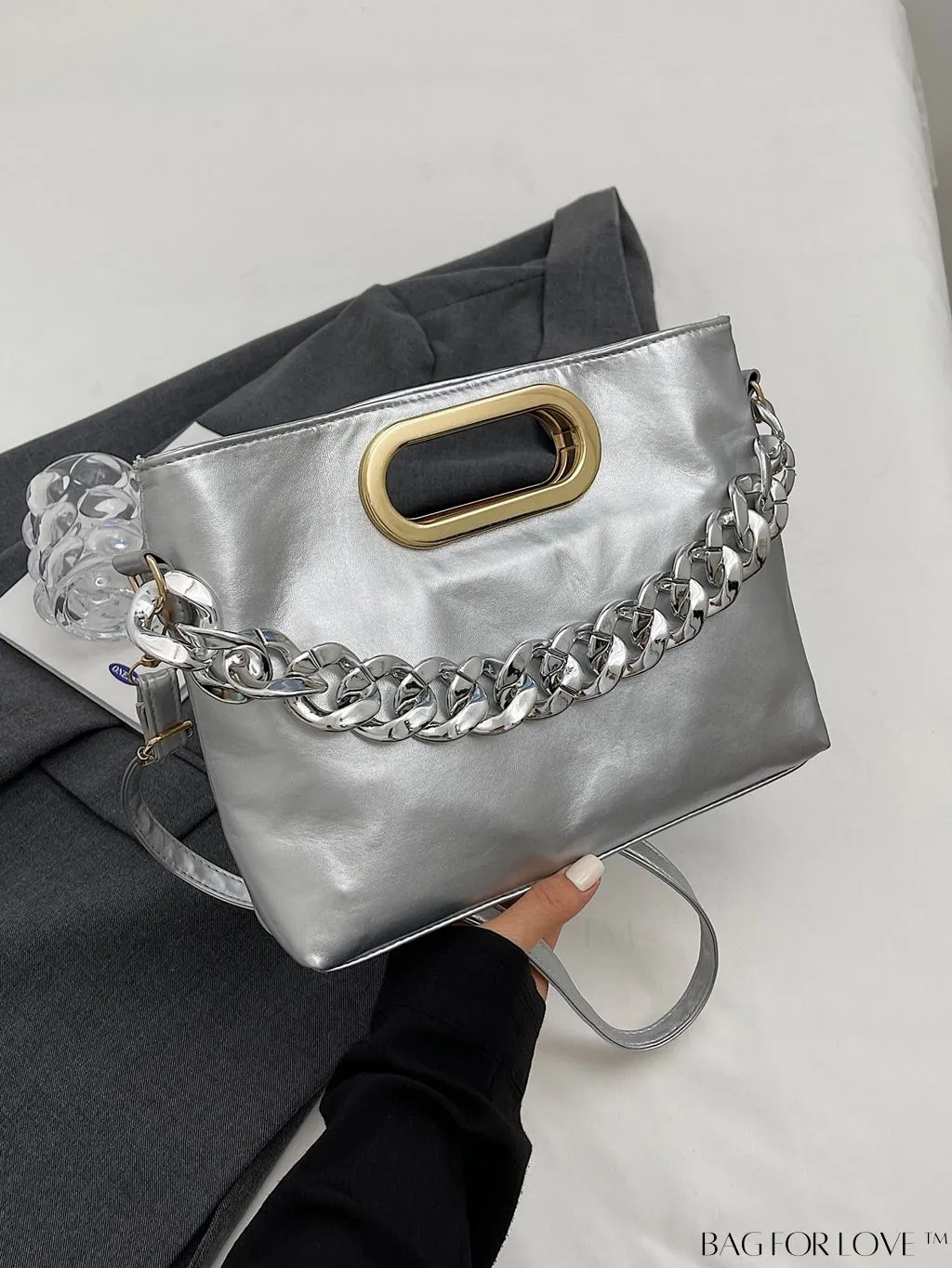 BagForLove - Chic Chain-Embellished Metallic Shoulder Bag