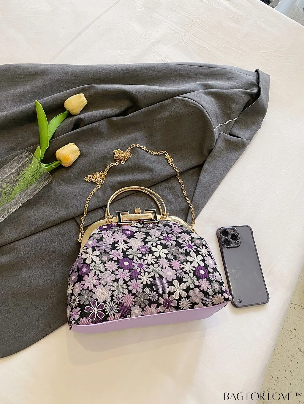 BagForLove - Chic Floral Print Clutch with Metal Chain: A Fashion Must-Have