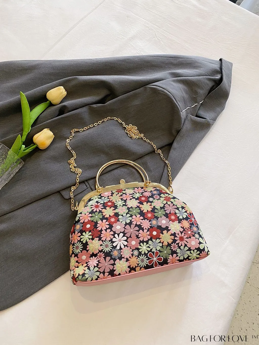 BagForLove - Chic Floral Print Clutch with Metal Chain: A Fashion Must-Have