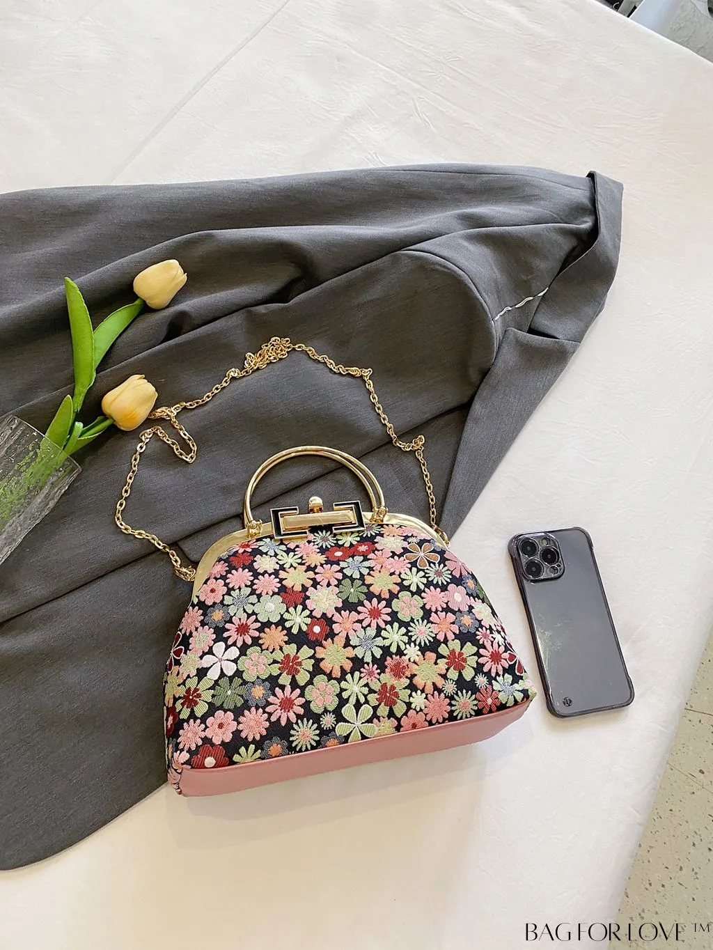BagForLove - Chic Floral Print Clutch with Metal Chain: A Fashion Must-Have