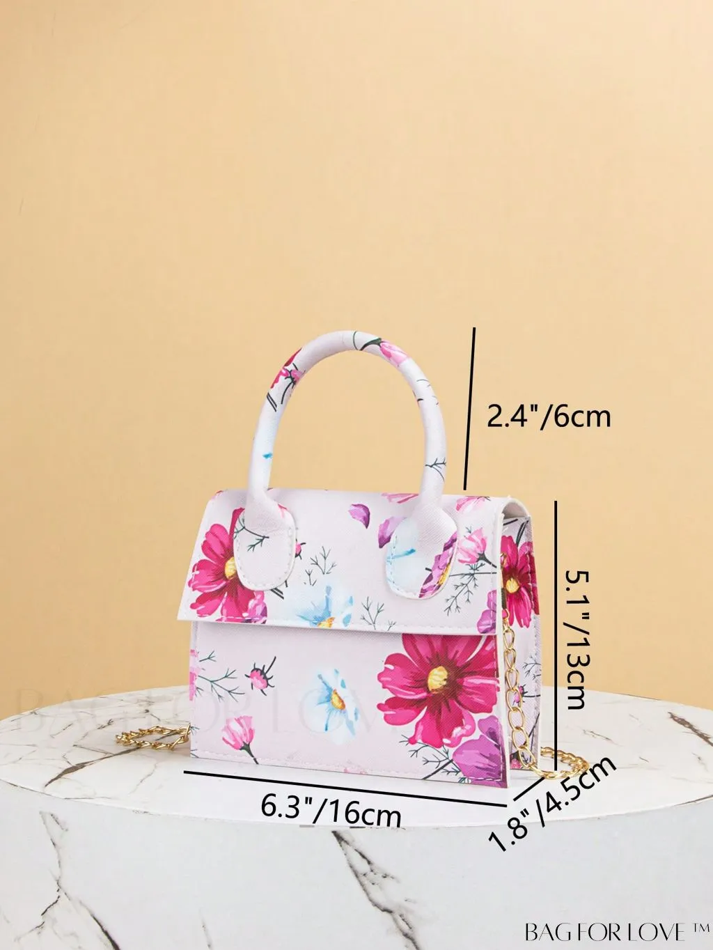BagForLove - Chic Mini Flap Square Bag with Floral Graphic Design