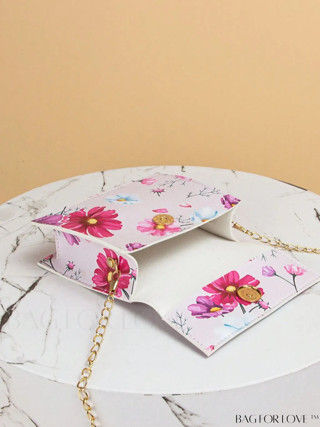 BagForLove - Chic Mini Flap Square Bag with Floral Graphic Design