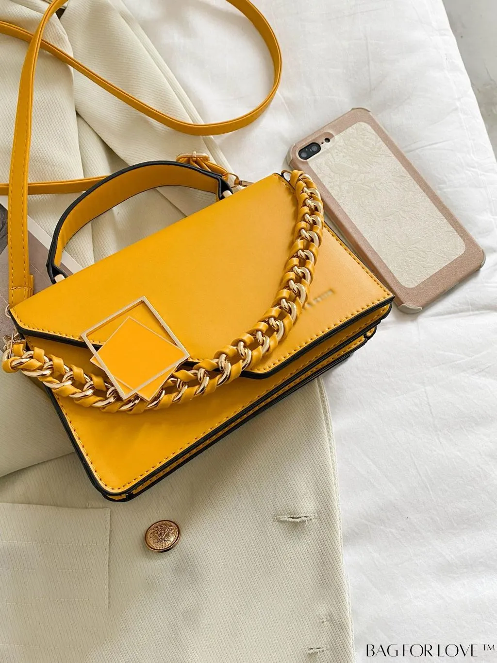BagForLove - Chic Mini Square Bag with Metal Accents and Chain Strap