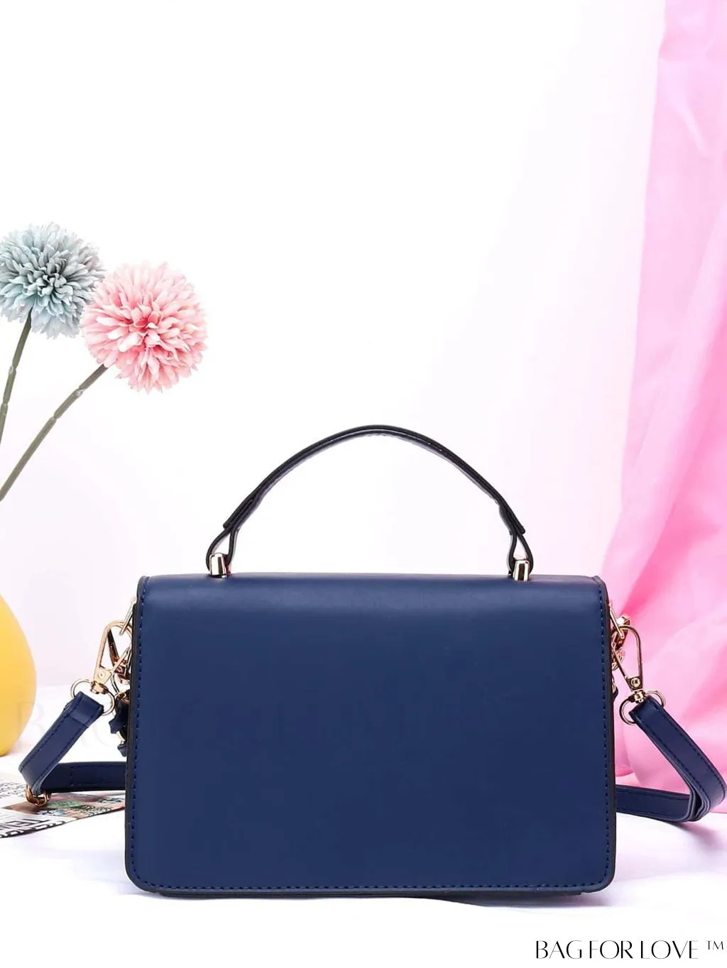 BagForLove - Compact Metal and Chain Flap Square Bag with Decorative Accents