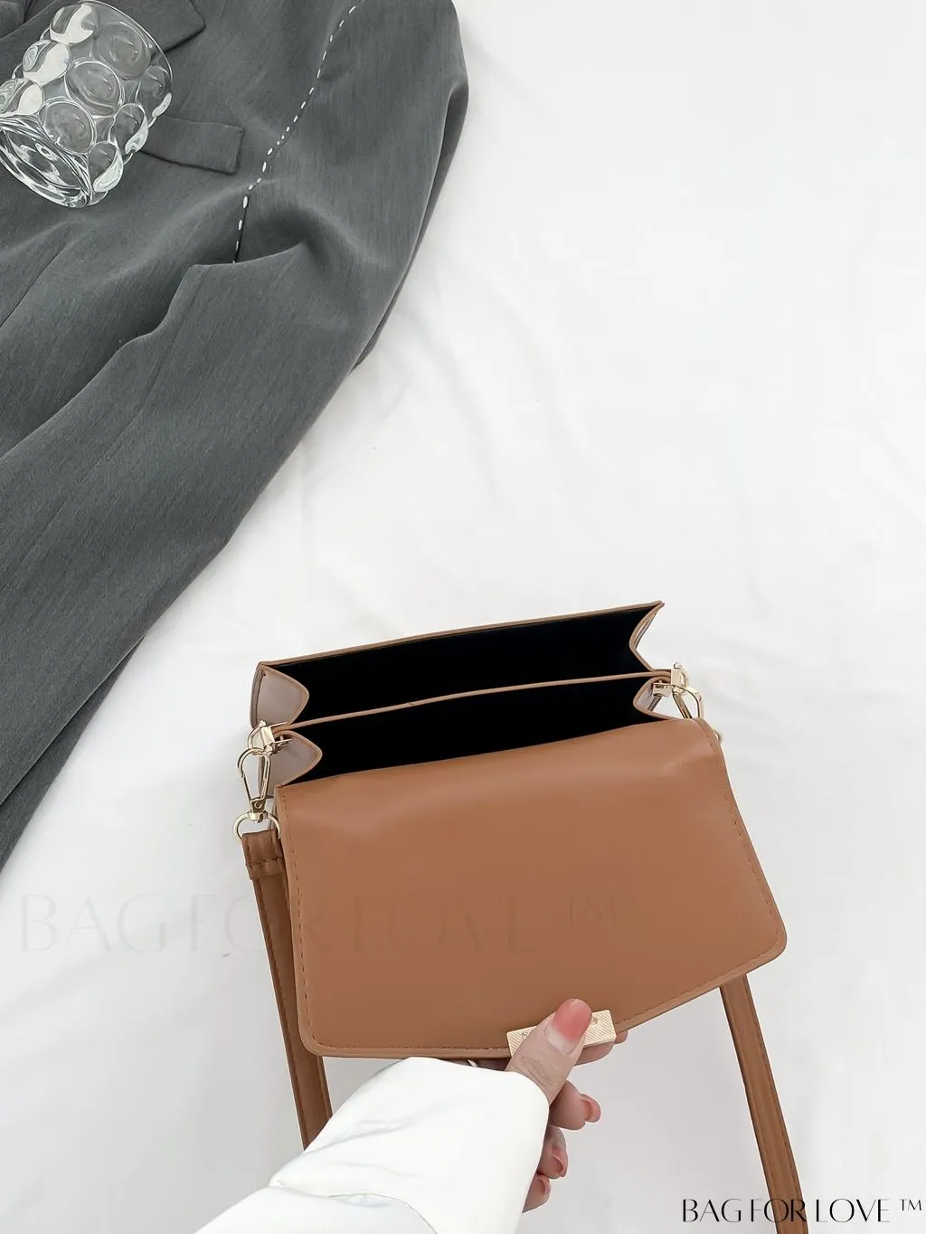 BagForLove - Compact PU Handheld Square Bag - Minimalist Design, Solid Color