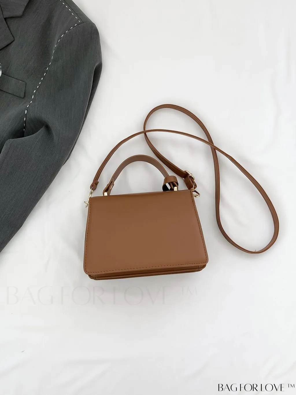 BagForLove - Compact PU Handheld Square Bag - Minimalist Design, Solid Color