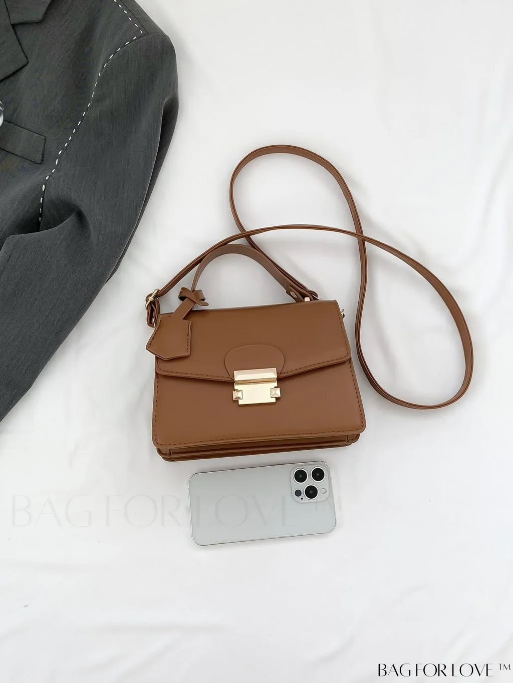 BagForLove - Compact PU Handheld Square Bag - Minimalist Design, Solid Color