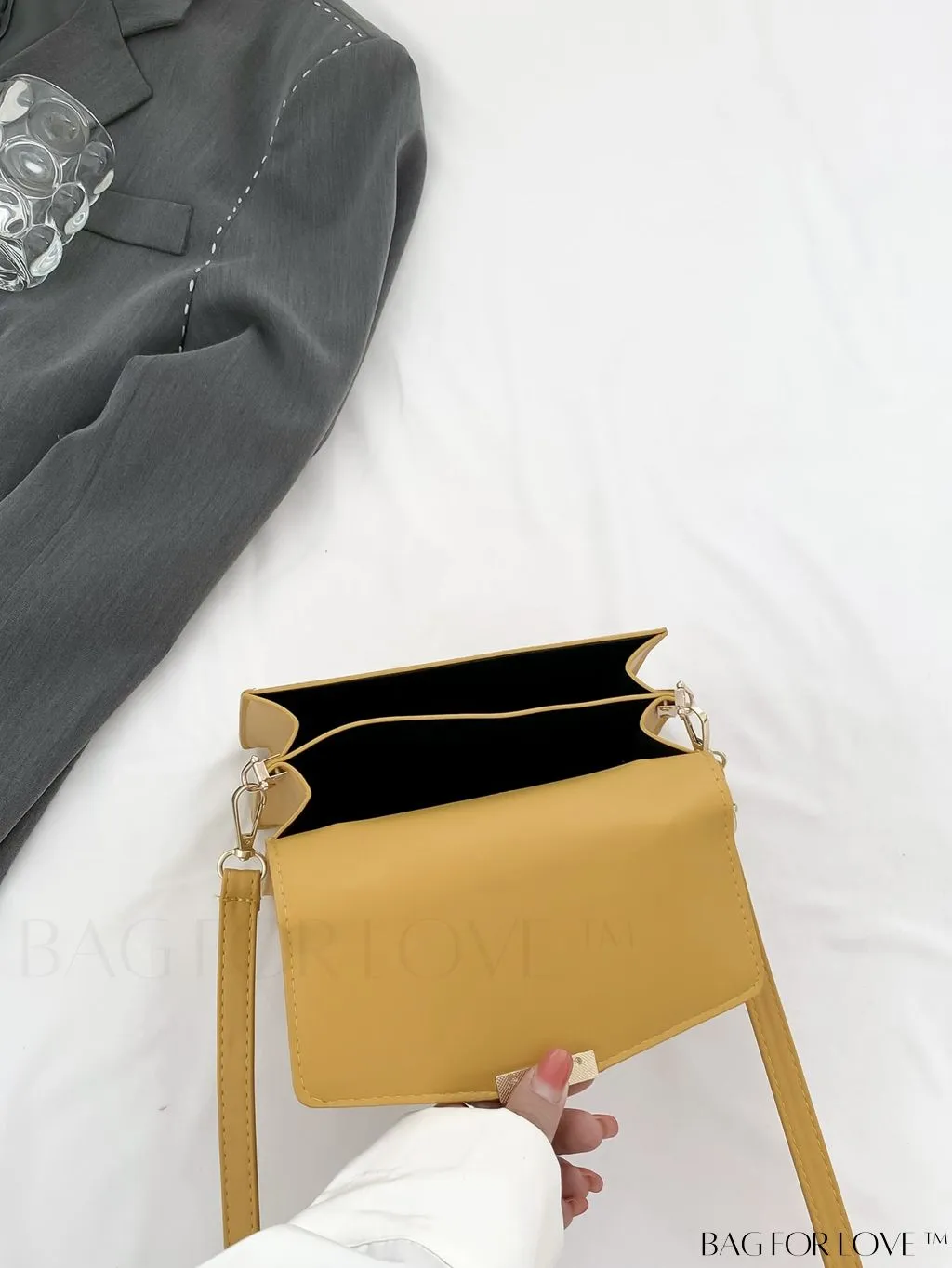 BagForLove - Compact PU Handheld Square Bag - Minimalist Design, Solid Color