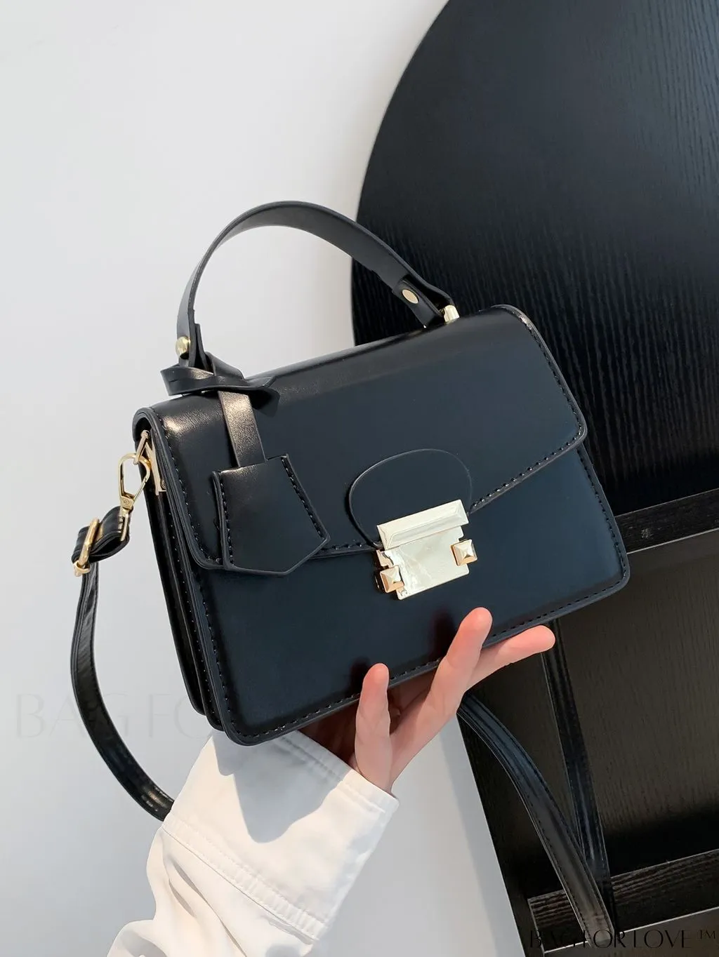 BagForLove - Compact PU Handheld Square Bag - Minimalist Design, Solid Color