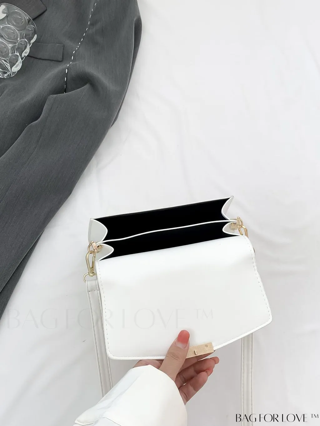 BagForLove - Compact PU Handheld Square Bag - Minimalist Design, Solid Color