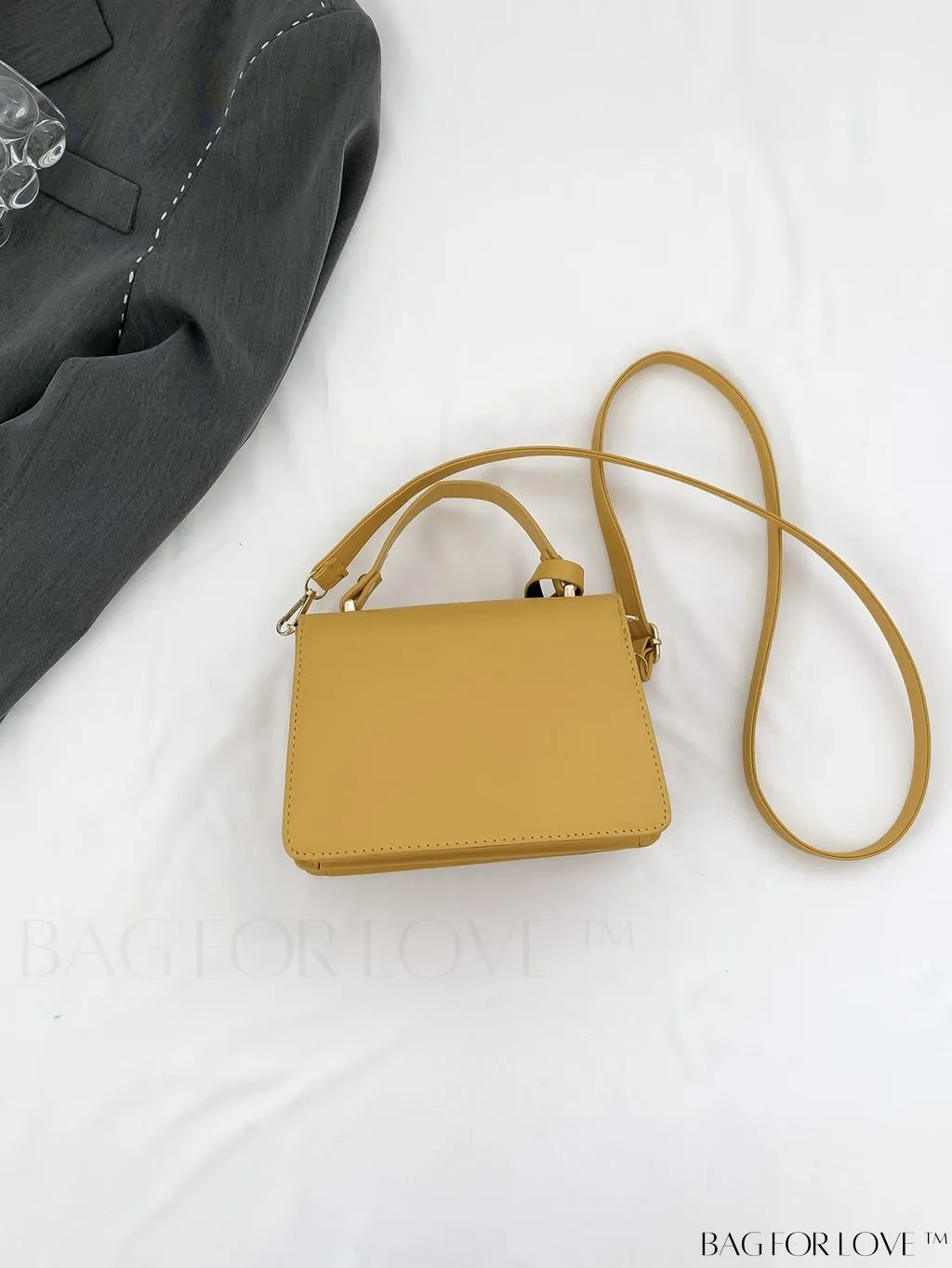 BagForLove - Compact PU Handheld Square Bag - Minimalist Design, Solid Color