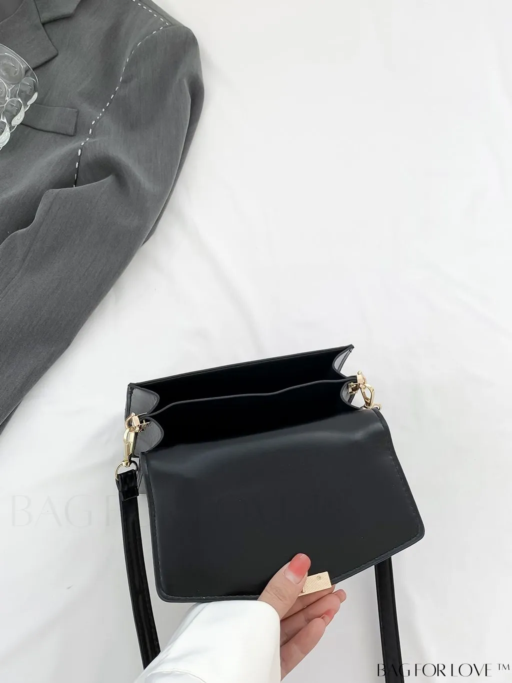BagForLove - Compact PU Handheld Square Bag - Minimalist Design, Solid Color