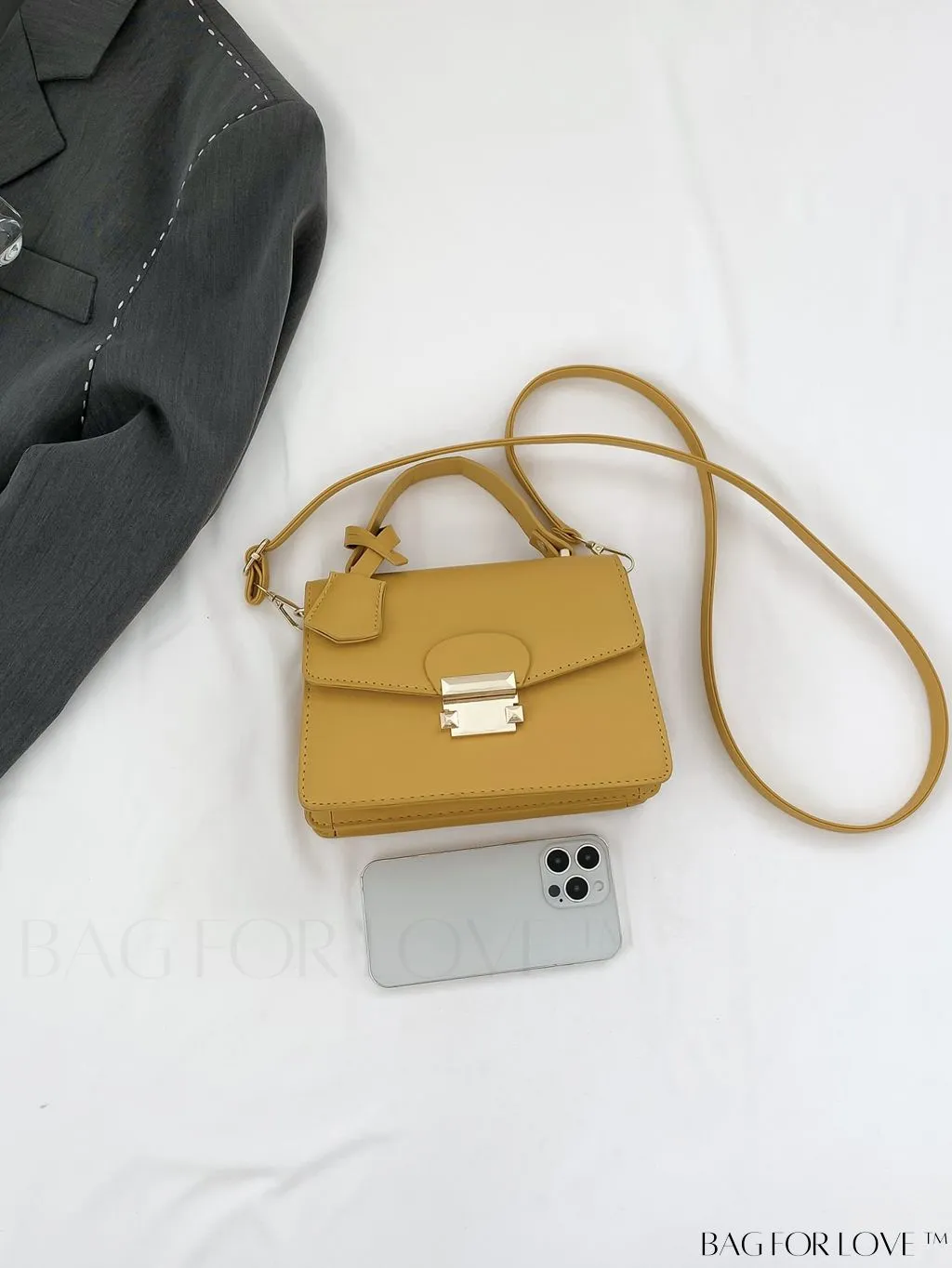 BagForLove - Compact PU Handheld Square Bag - Minimalist Design, Solid Color