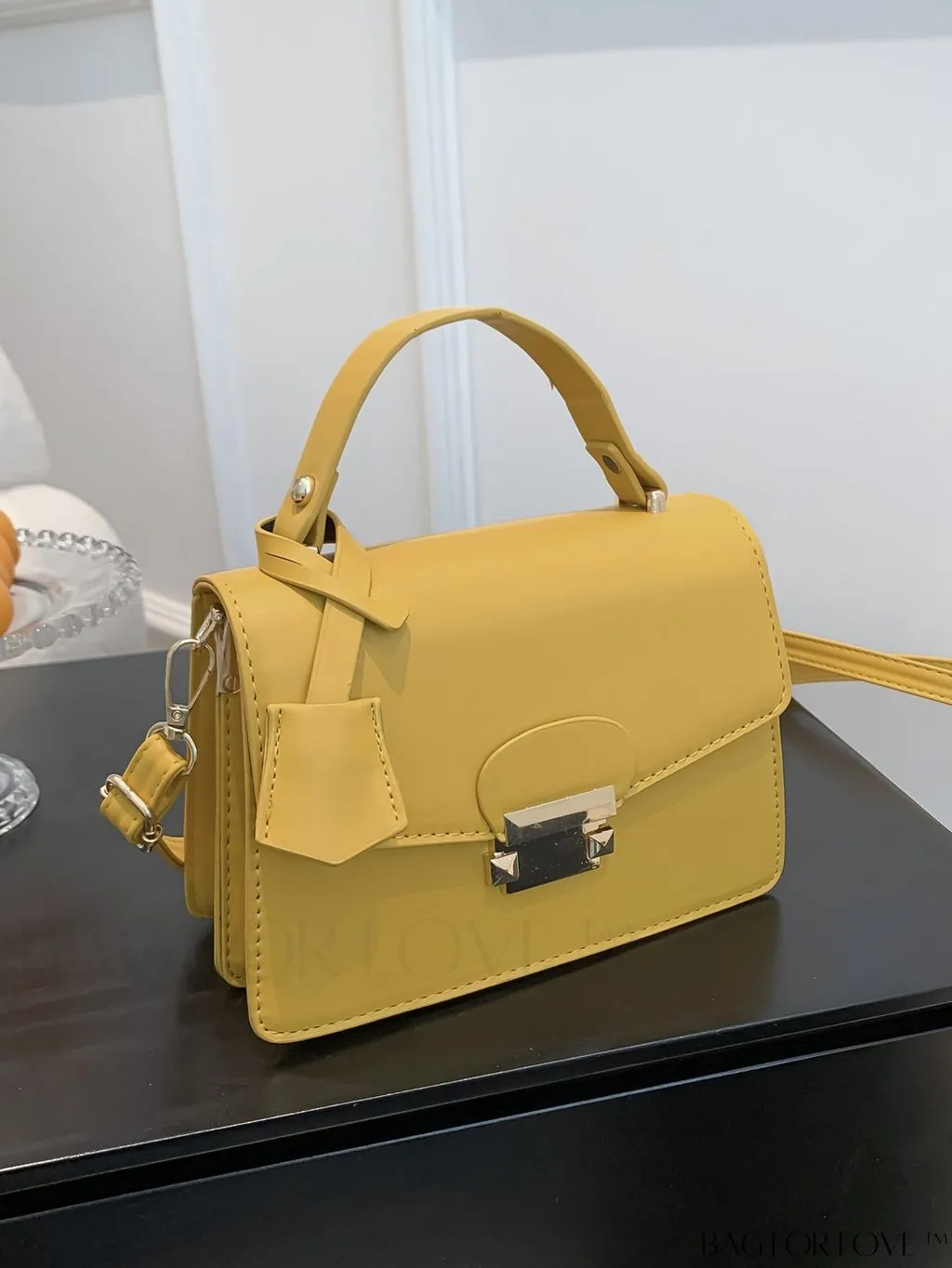 BagForLove - Compact PU Handheld Square Bag - Minimalist Design, Solid Color