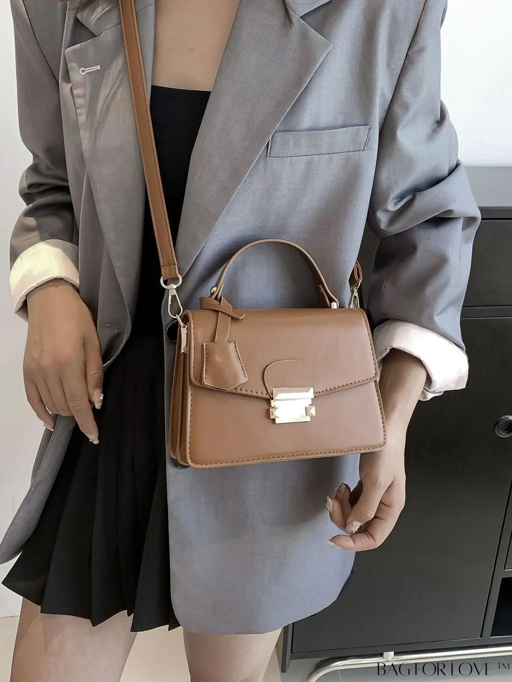 BagForLove - Compact PU Handheld Square Bag - Minimalist Design, Solid Color