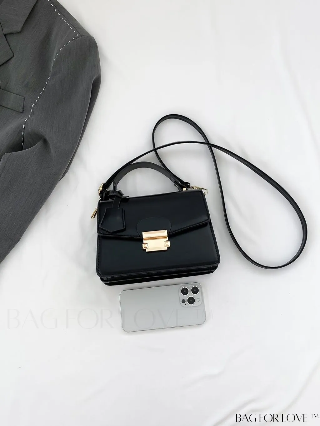 BagForLove - Compact PU Handheld Square Bag - Minimalist Design, Solid Color
