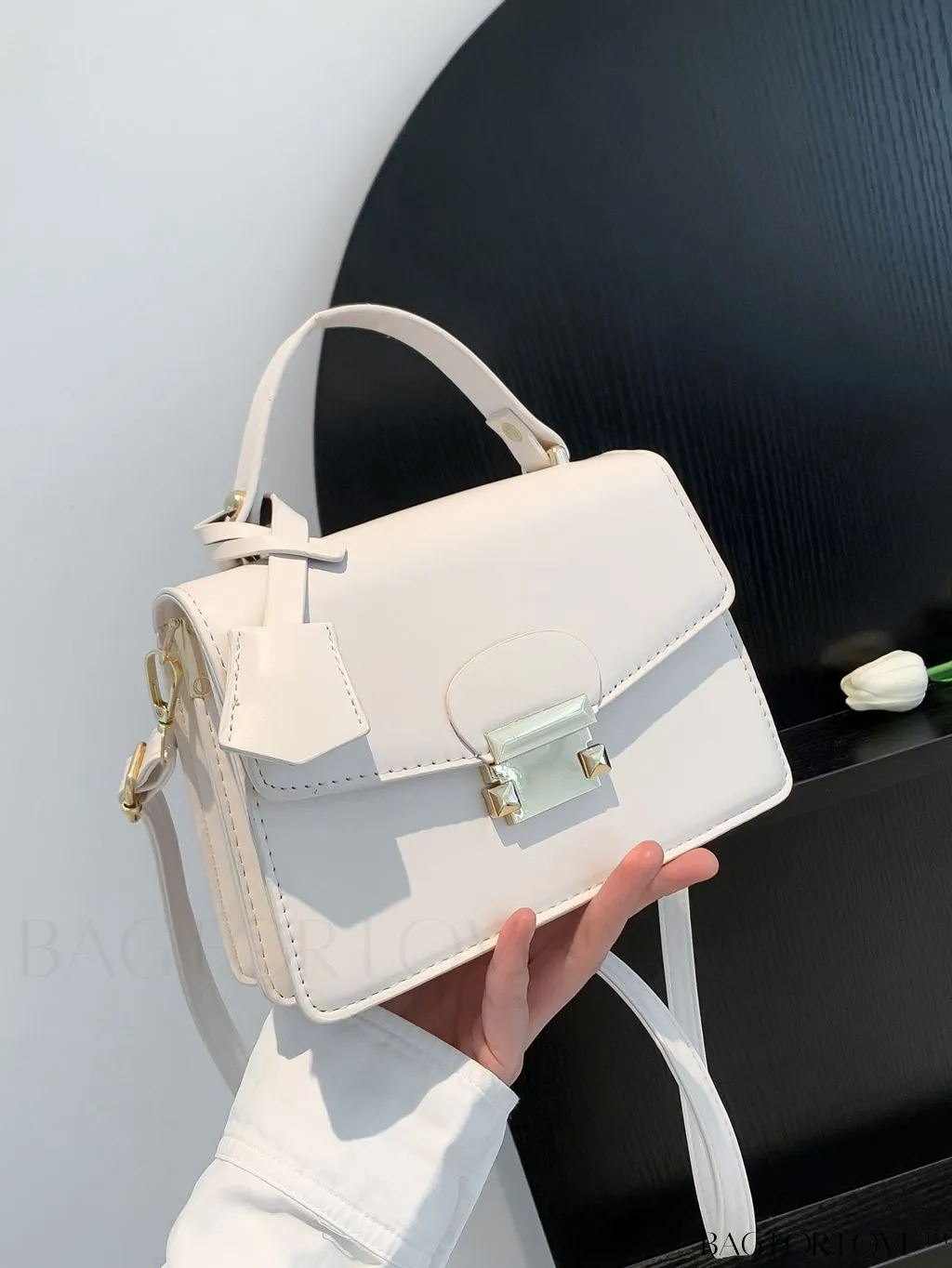 BagForLove - Compact Pu Handheld Square Bag - Sleek Design, Solid Color Finish