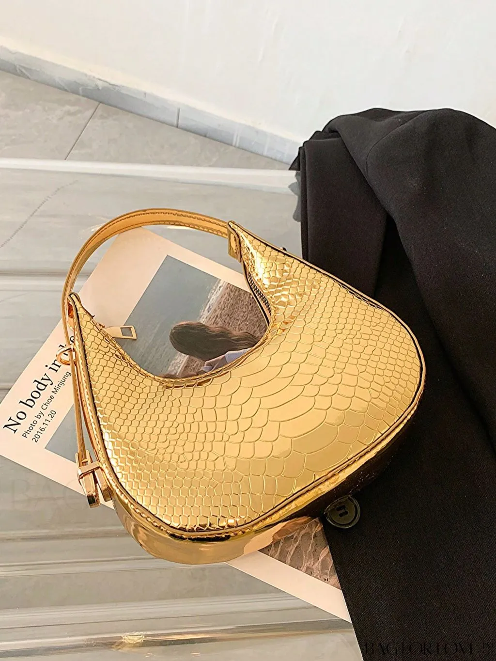 BagForLove - Crocodile Embossed Mini Hobo Bag - Sophisticated Elegance in Compact Design