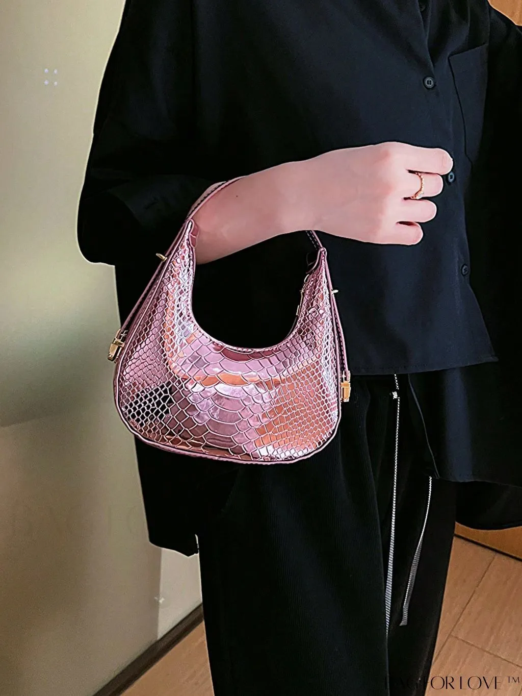 BagForLove - Crocodile Embossed Mini Hobo Bag - Sophisticated Elegance in Compact Design