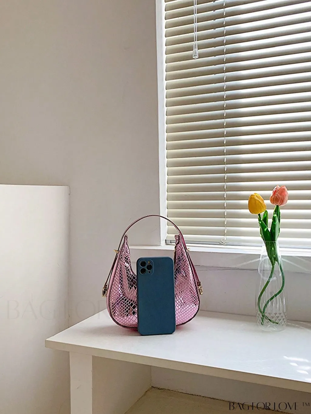BagForLove - Crocodile Embossed Mini Hobo Bag - Sophisticated Elegance in Compact Design