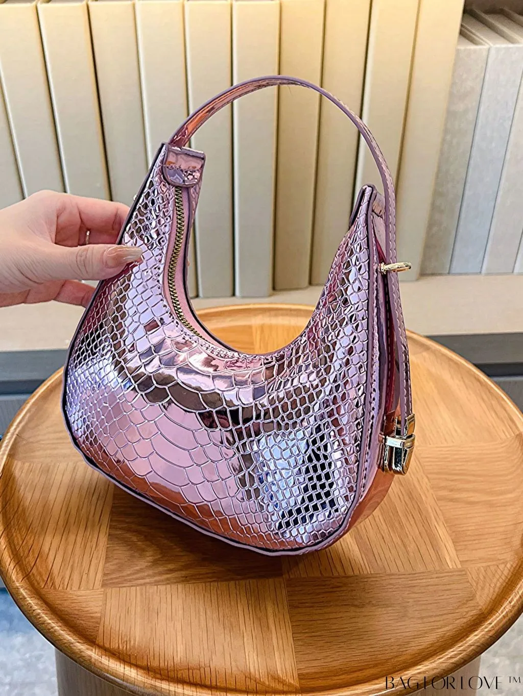 BagForLove - Crocodile Embossed Mini Hobo Bag - Sophisticated Elegance in Compact Design
