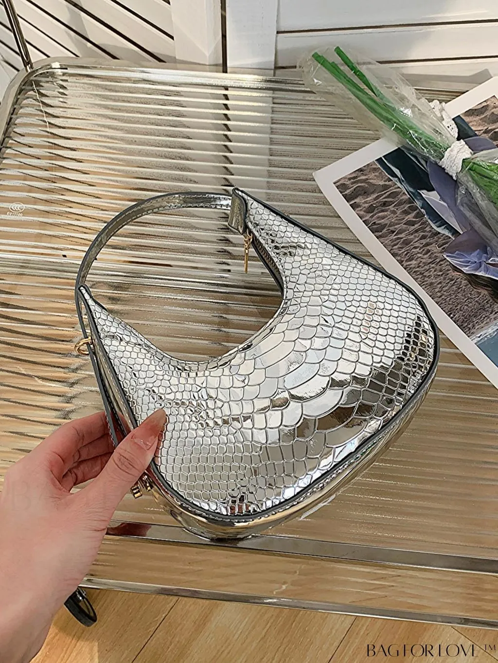 BagForLove - Crocodile Embossed Mini Hobo Bag - Sophisticated Elegance in Compact Design