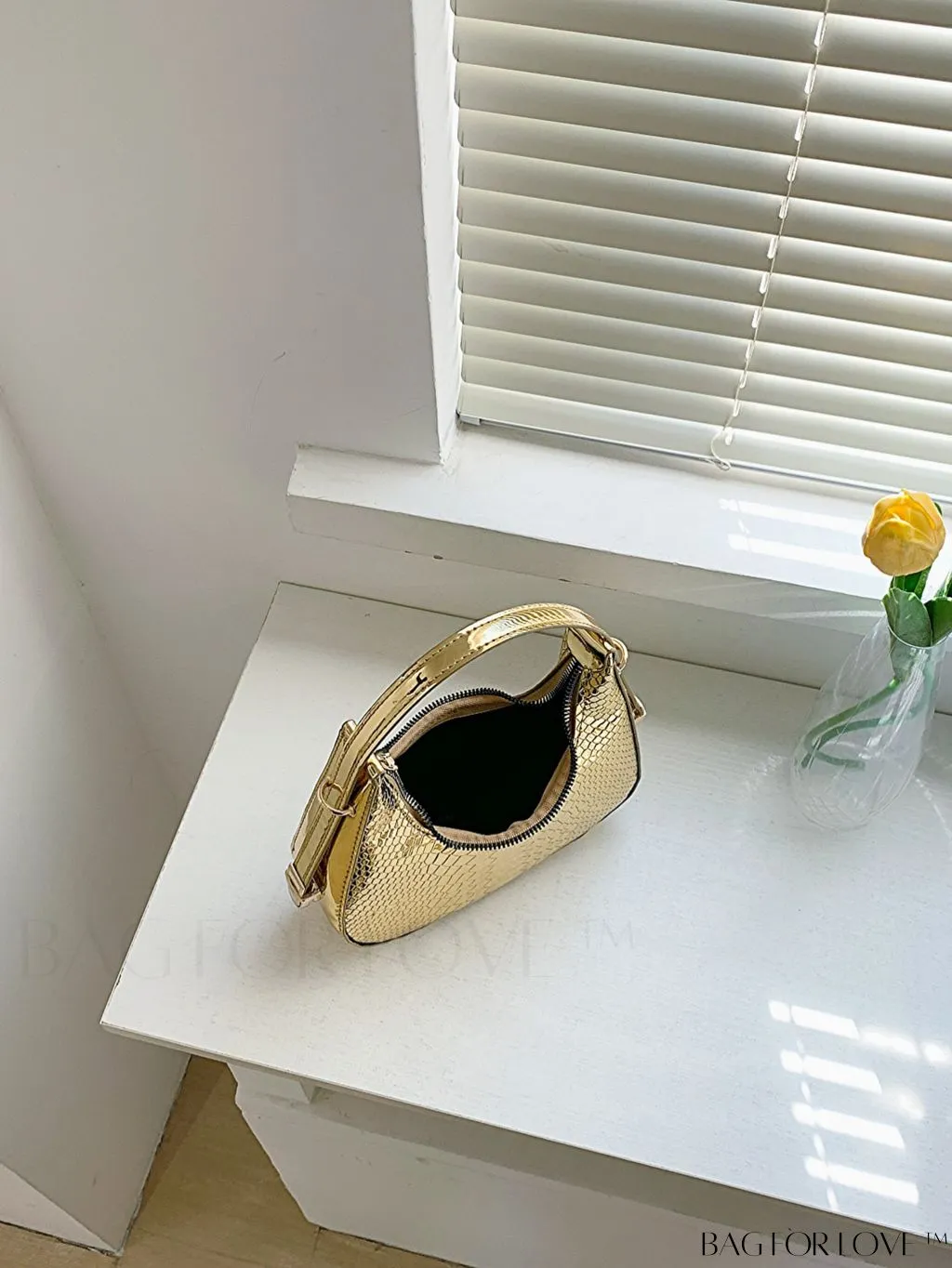 BagForLove - Crocodile Embossed Mini Hobo Bag - Sophisticated Elegance in Compact Design