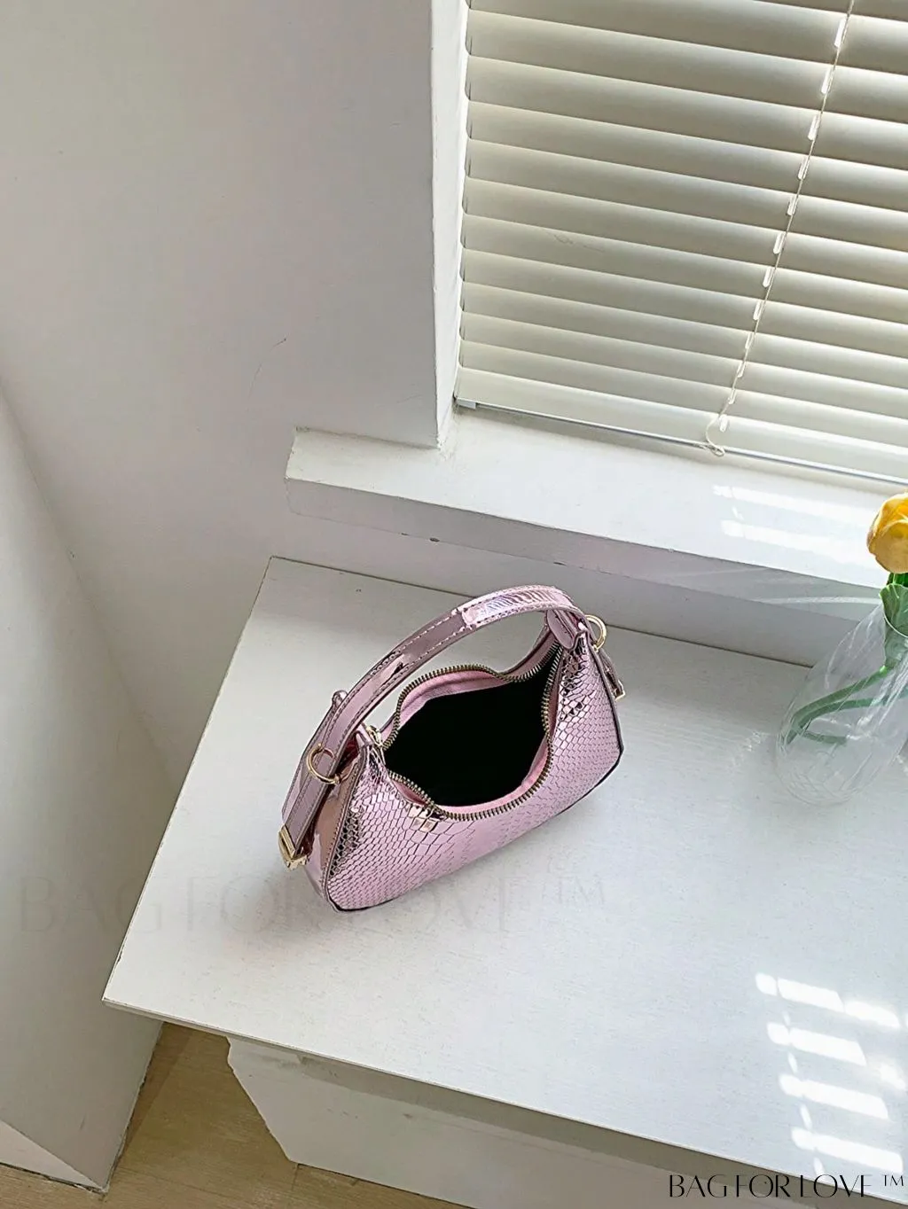 BagForLove - Crocodile Embossed Mini Hobo Bag - Sophisticated Elegance in Compact Design
