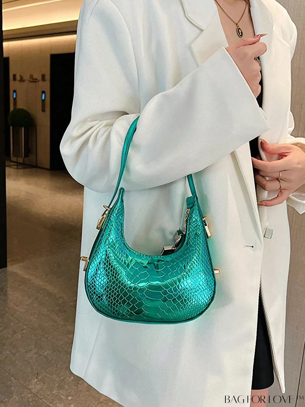 BagForLove - Crocodile Embossed Mini Hobo Bag - Sophisticated Elegance in Compact Design