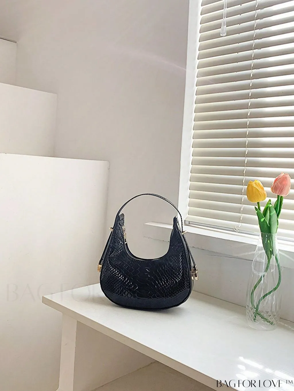 BagForLove - Crocodile Embossed Mini Hobo Bag - Sophisticated Elegance in Compact Design