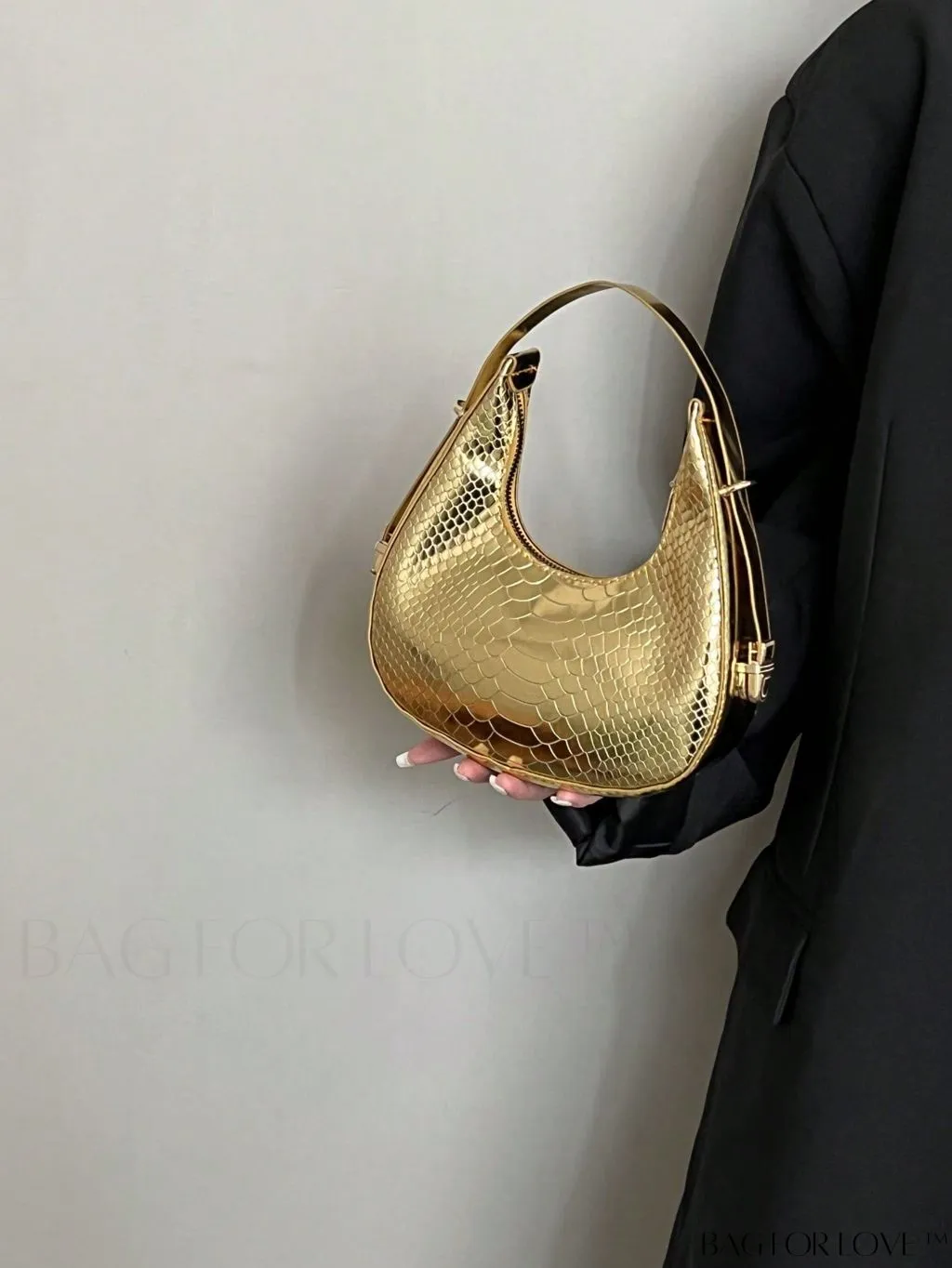 BagForLove - Crocodile Embossed Mini Hobo Bag - Sophisticated Elegance in Compact Design