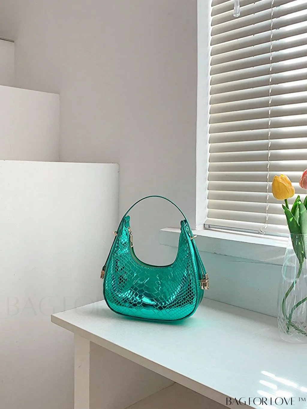 BagForLove - Crocodile Embossed Mini Hobo Bag - Sophisticated Elegance in Compact Design