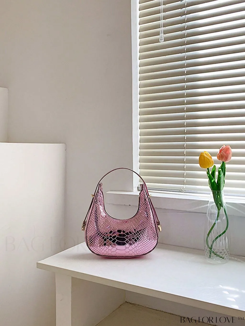 BagForLove - Crocodile Embossed Mini Hobo Bag - Sophisticated Elegance in Compact Design