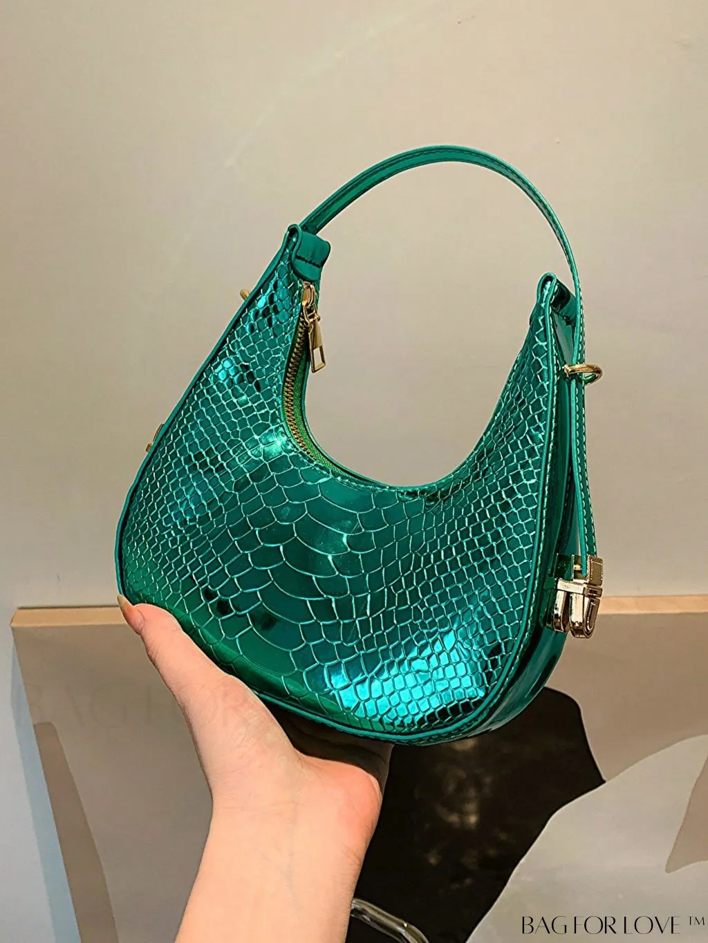 BagForLove - Crocodile Embossed Mini Hobo Bag - Sophisticated Elegance in Compact Design