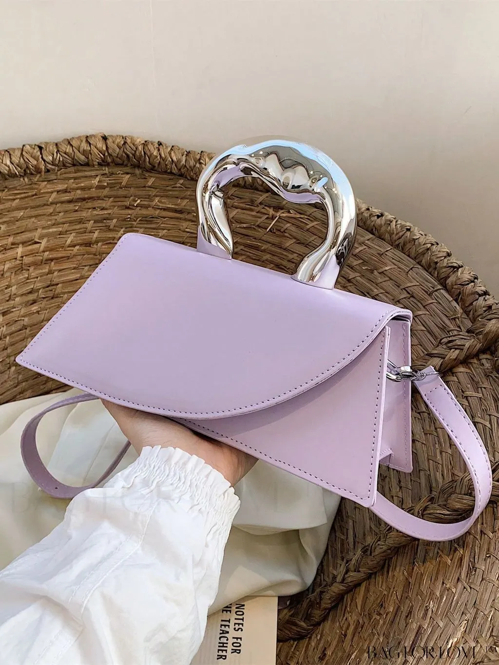 BagForLove - Elegant Metal Handled Medium Flap Baguette