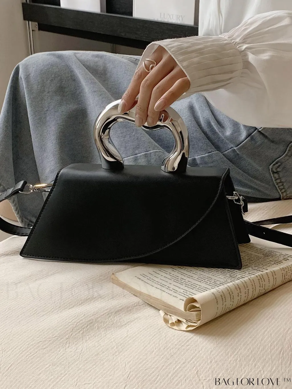 BagForLove - Elegant Metal Handled Medium Flap Baguette