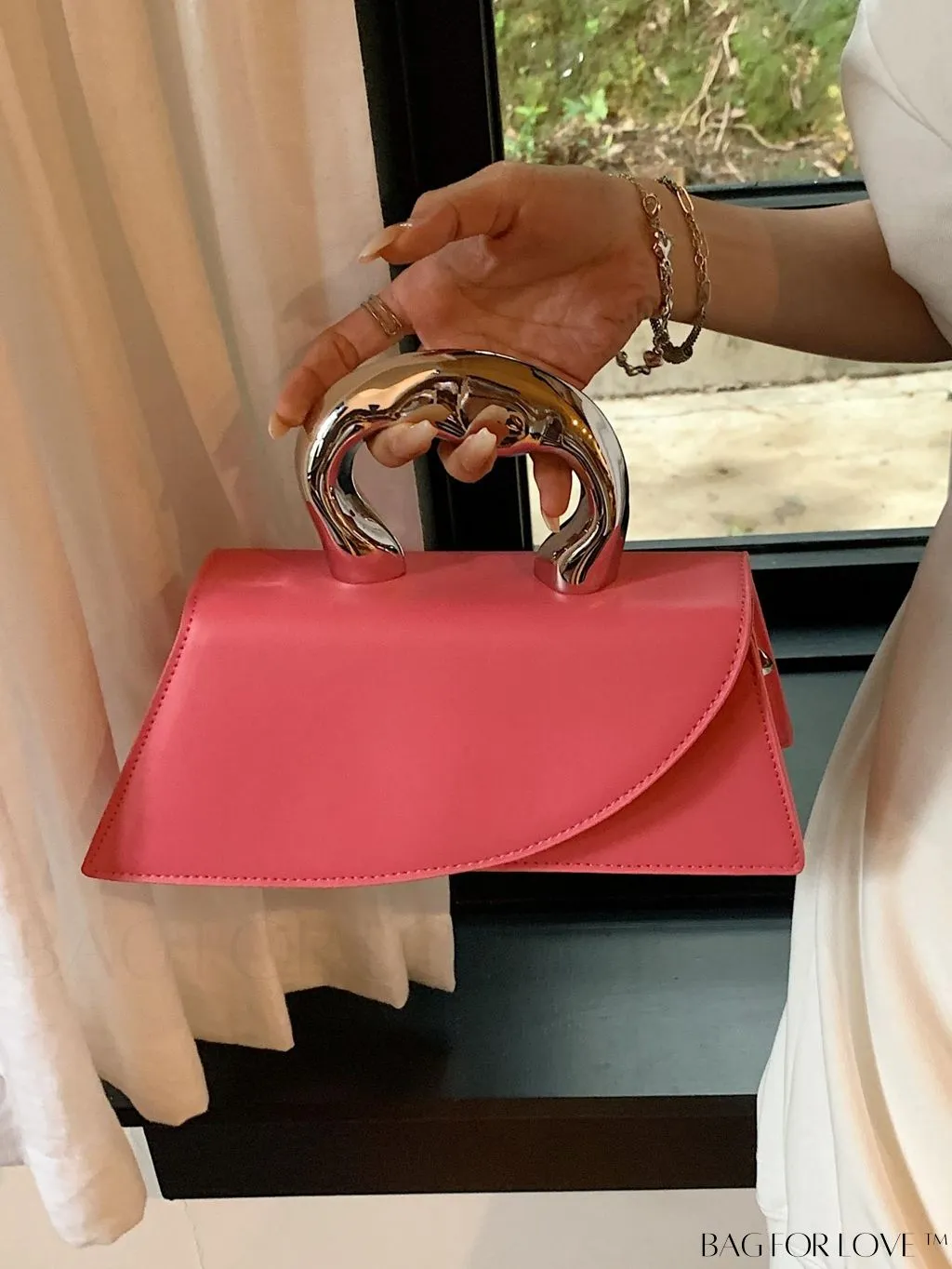 BagForLove - Elegant Metal Handled Medium Flap Baguette