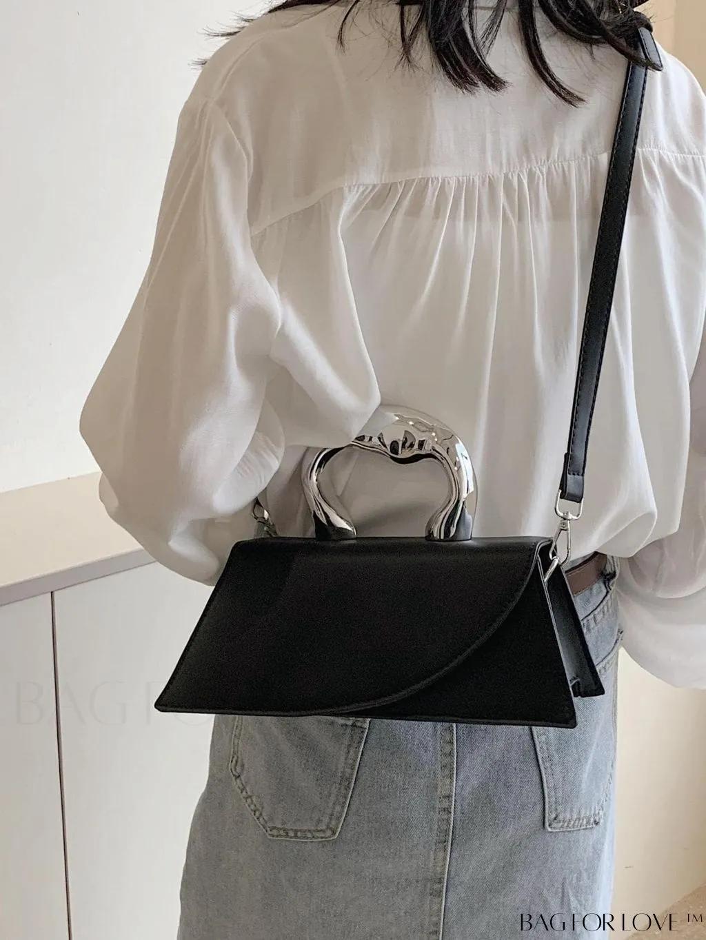 BagForLove - Elegant Metal Handled Medium Flap Baguette