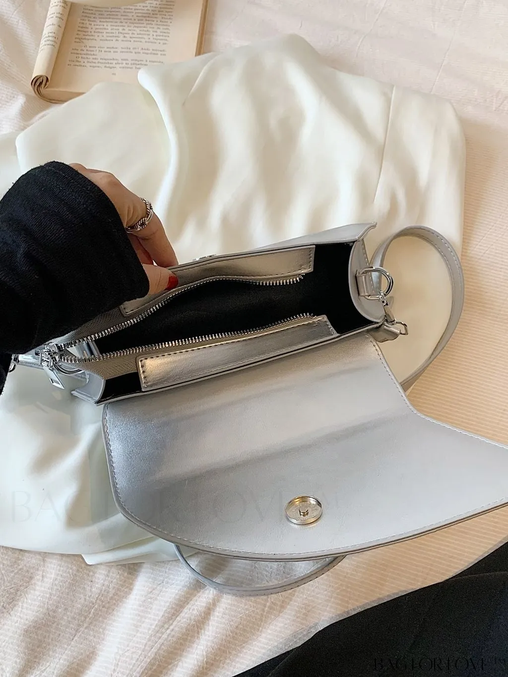 BagForLove - Elegant Metal Handled Medium Flap Baguette